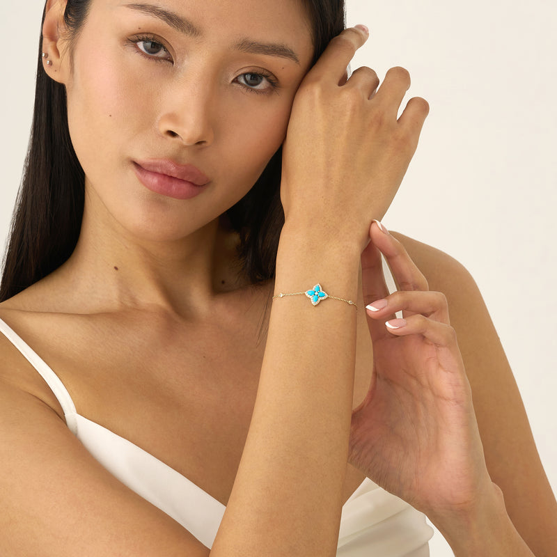 Turquoise Flower Bracelet, Lab Grown Diamond, Eirlys