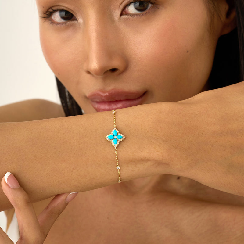 Turquoise Flower Bracelet, Lab Grown Diamond, Eirlys