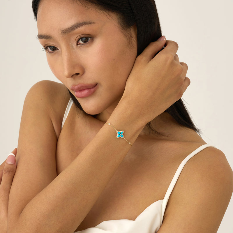 Turquoise Flower Bracelet, Lab Grown Diamond, Eirlys