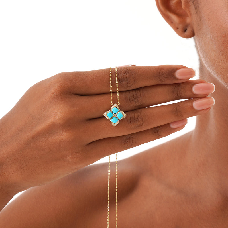 Turquoise & Lab Grown Diamond Clover Necklace, Elowith