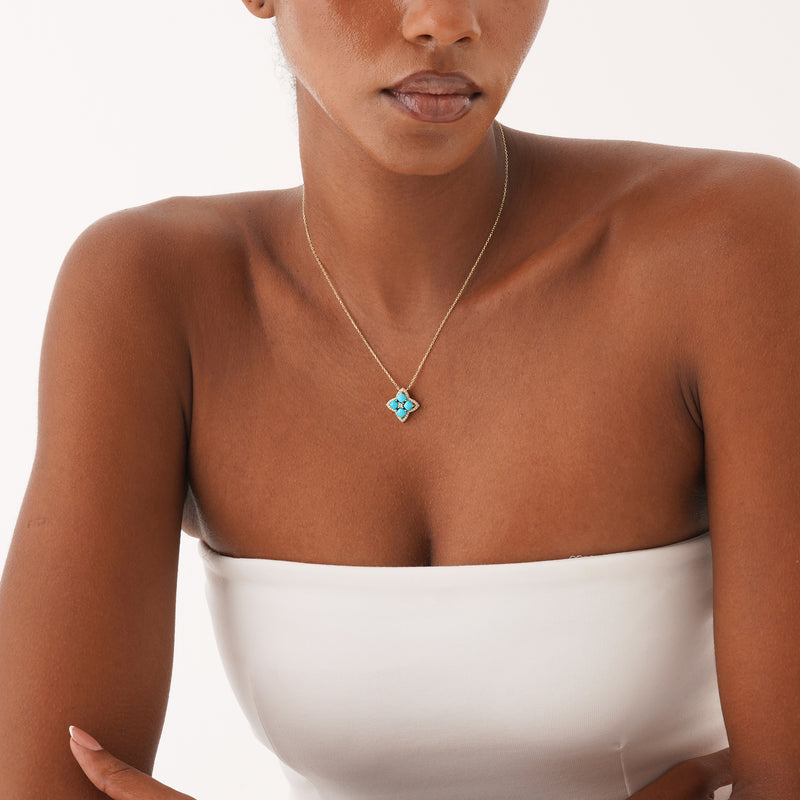 Turquoise & Lab Grown Diamond Clover Necklace, Elowith