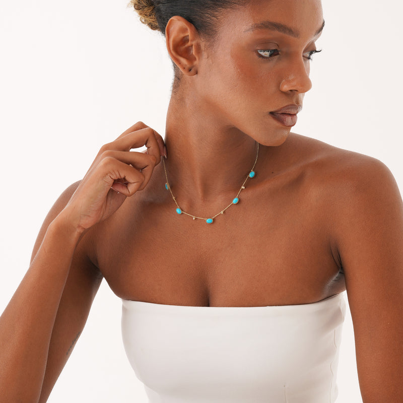 Turquoise and Lab Diamond Station Necklace, Tyrene