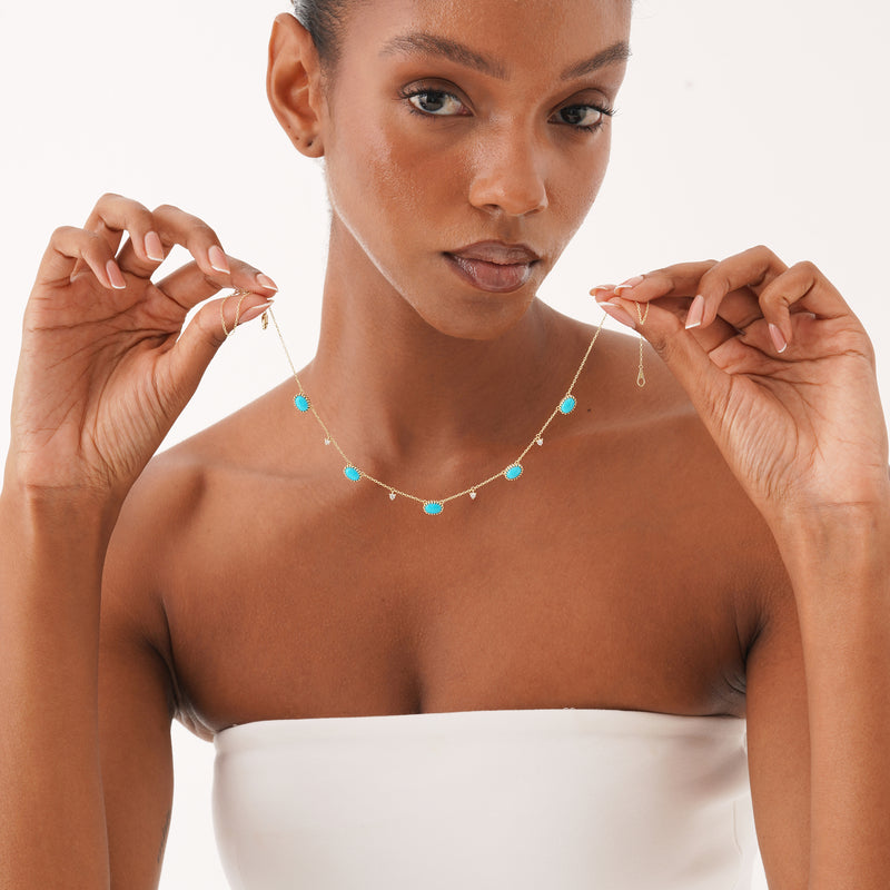 Turquoise and Lab Diamond Station Necklace, Tyrene
