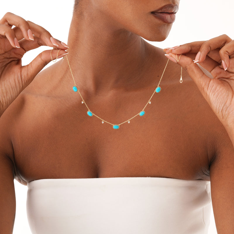 Turquoise and Lab Diamond Station Necklace, Tyrene