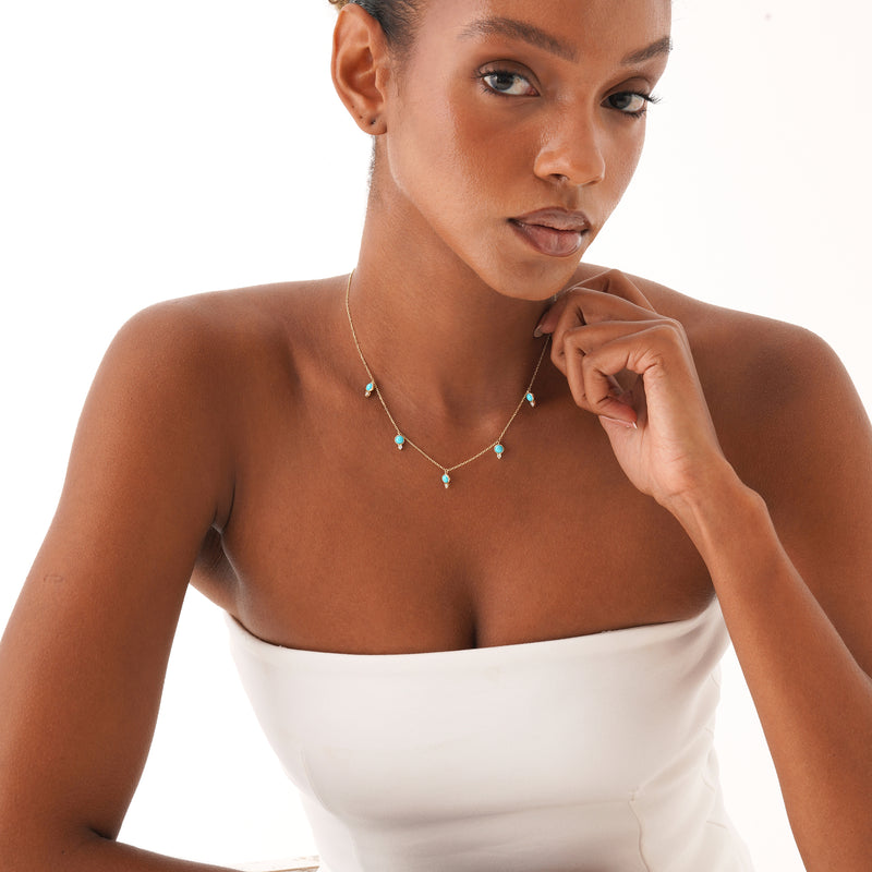 Turquoise and Lab Grown Diamond Drop Necklace, Isantha