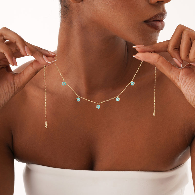 Turquoise Flower Station Necklace, Velisse