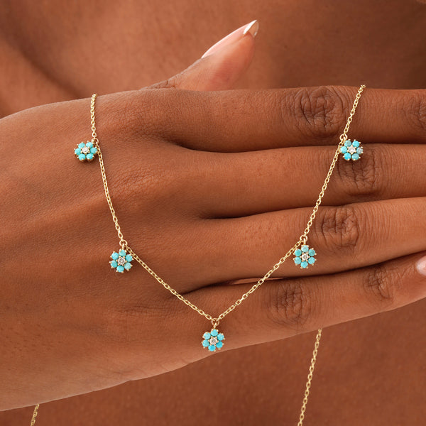 Turquoise Flower Station Necklace, Velisse