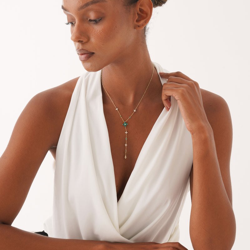 Lab Grown Diamond and Emerald Lariat Necklace, Seralith