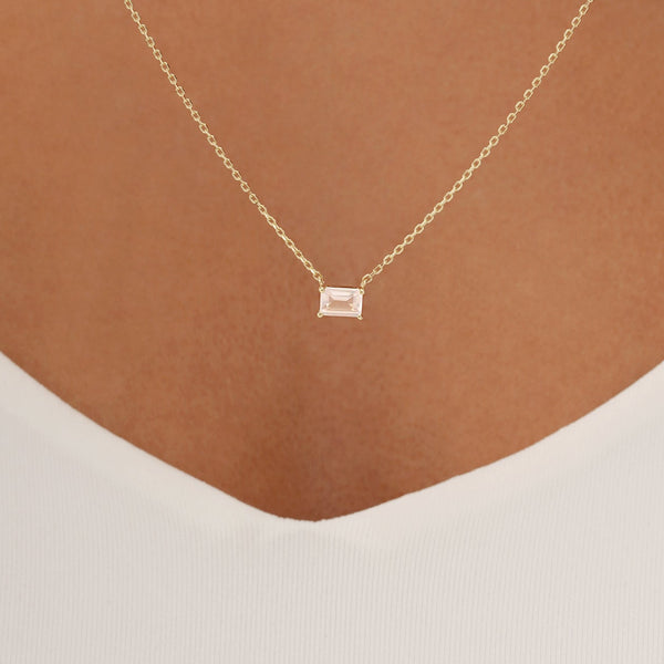 Emerald Cut Rose Quartz Necklace, Lexa