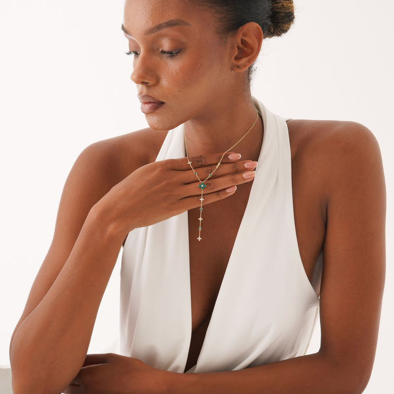 Lab Grown Diamond and Emerald Lariat Necklace, Seralith