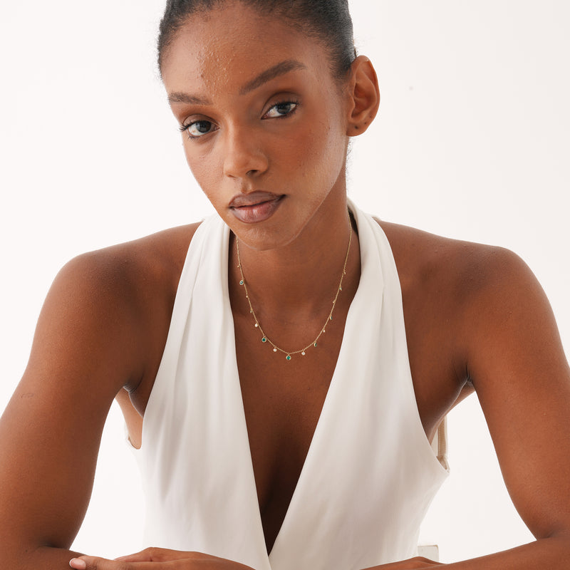 Lab Diamond and Emerald Dangle Necklace, Nyelith