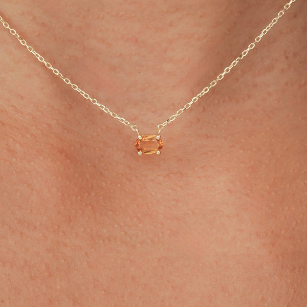 Solid Gold Citrine Oval Necklace, Loa