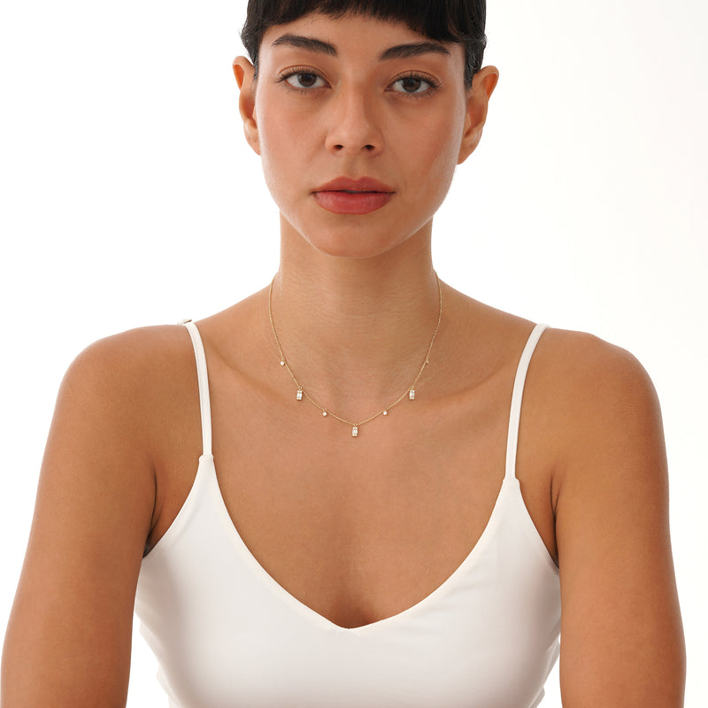 Baguette and Round Diamond Dangle Necklace, Ezri
