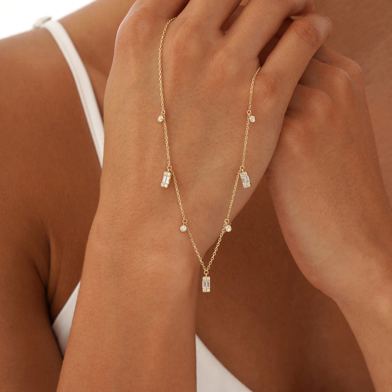 Baguette and Round Diamond Dangle Necklace, Ezri