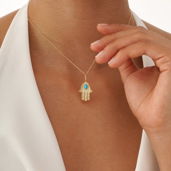 Solid Gold Hamsa Hand Charm, Zavirae