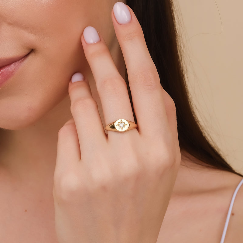 Diamond Starburst Signet Ring