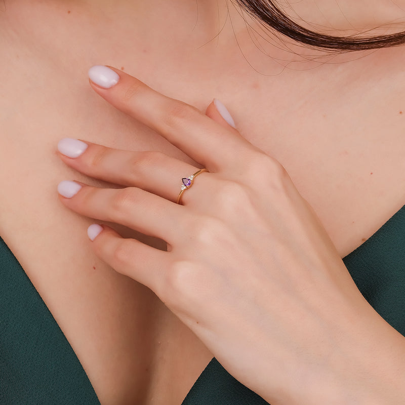 Amethyst Diamond Engagement Ring