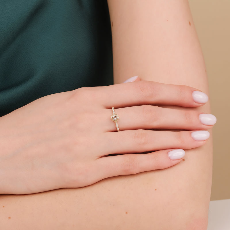 Diamond and Single Morganite Engagement Ring