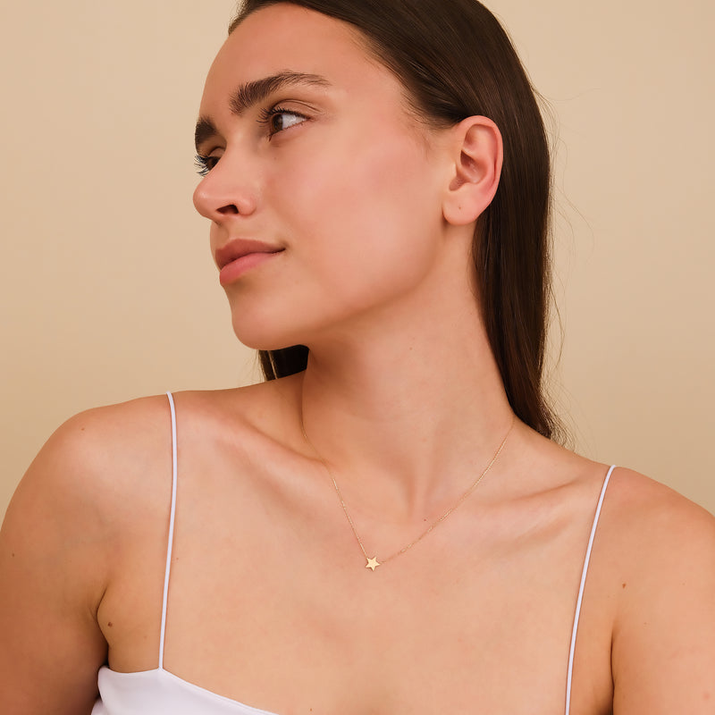 petite celestial star necklace in solid gold
