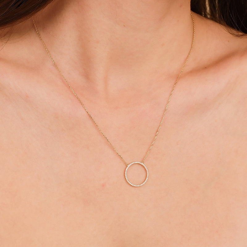 dainty large natural diamond circle pendant necklace for her