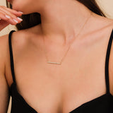 Pave diamond bar necklace in gold