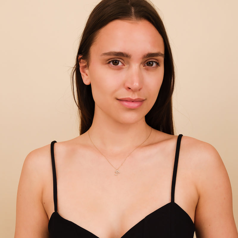 dainty diamond om pendant with solid gold chain for her