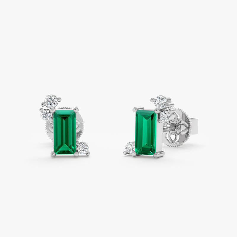 Lab Emerald and Diamond Studs, Ravela