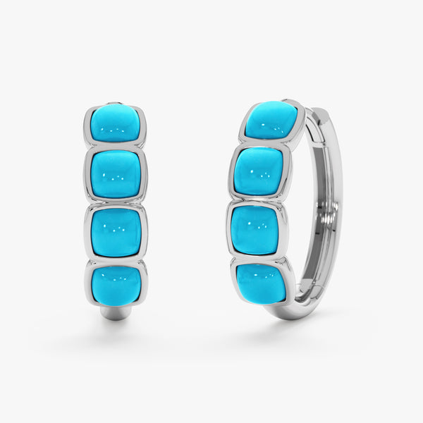 Turquoise Hoop Earrings, Solid Gold Huggie Hoops, Junesa