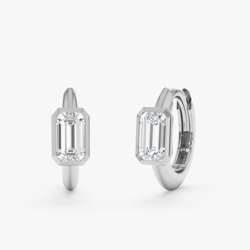 Emerald Cut Lab Grown Diamond Huggie, Reka