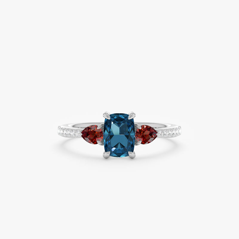 Three Stone Blue Topaz Cocktail Ring, Maelis