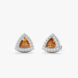 Trillion Cut Citrine Stud with Diamond Halo, Ziva