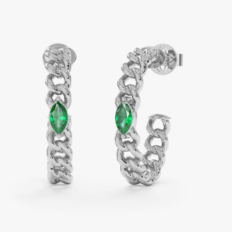 Emerald Chain Hoop Earrings, Damiana