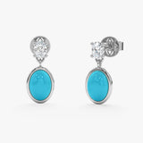 Oval Turquoise & Lab Grown Diamond Drop Earrings, Tirien