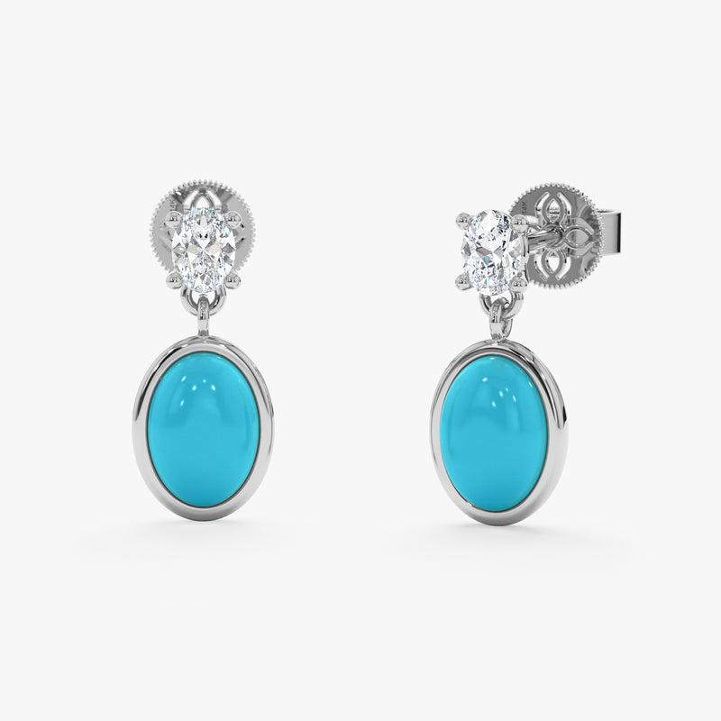 Oval Turquoise & Lab Grown Diamond Drop Earrings, Tirien
