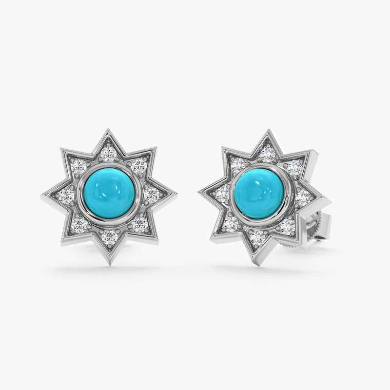 Turquoise and Diamond Starburst Earrings, Soraleia