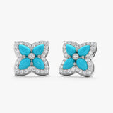 Turquoise & Lab Diamond Flower Stud Earrings, Eirlys