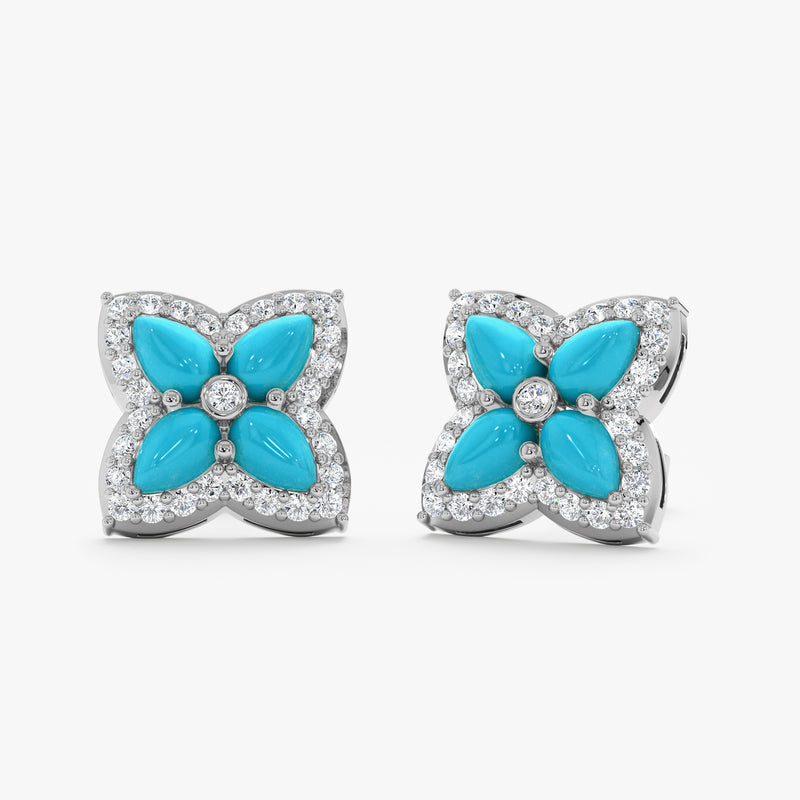 Turquoise & Lab Diamond Flower Stud Earrings, Eirlys