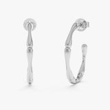 Gold Wavy Hoop Earrings, Bamboo Design, Queniva