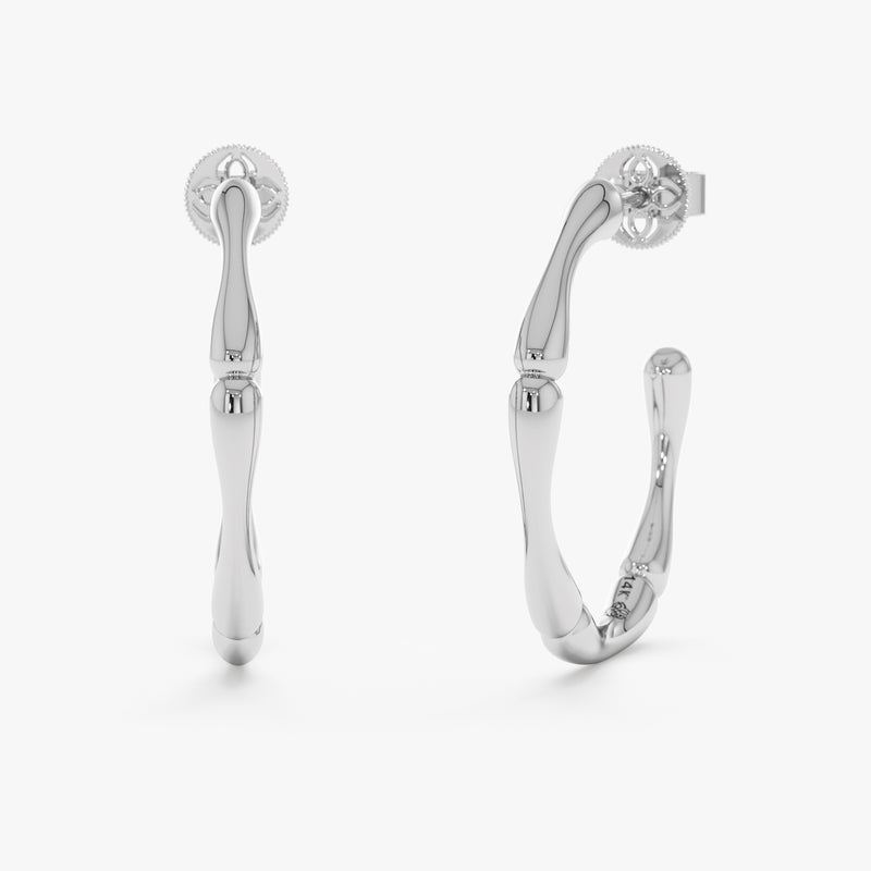 Gold Wavy Hoop Earrings, Bamboo Design, Queniva