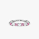 Alternating Pink and White Sapphire Half Eternity Ring, Rynn