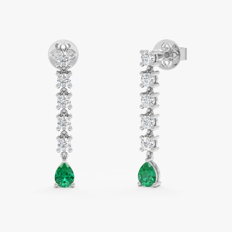 Lab Grown Emerald and Diamond Drop Earrings, Elarithia