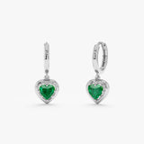 Heart Cut Lab Emerald Dangle Hoops, Vaelessa