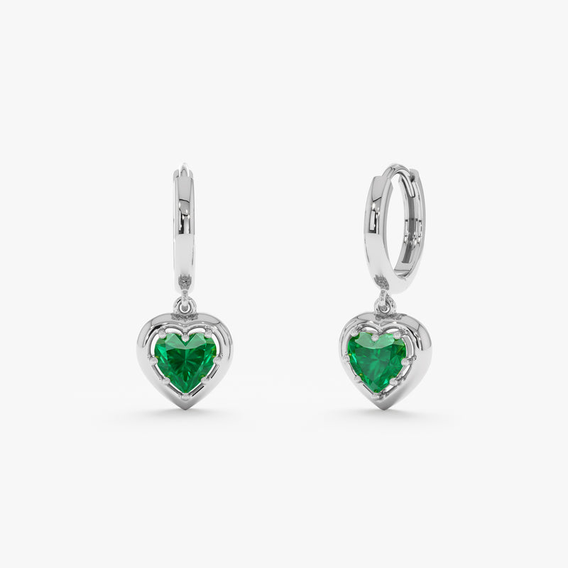 Heart Cut Lab Emerald Dangle Hoops, Vaelessa