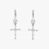 Baguette Diamond Cross Huggie Hoops, Yume