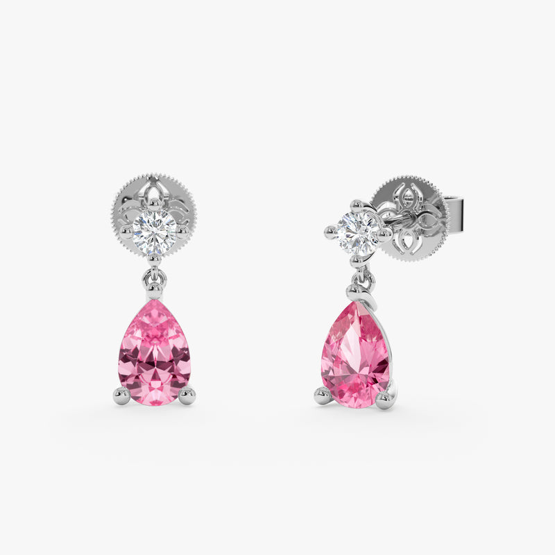 Pink Sapphire & Natural Diamond Drop Earrings, Ivara