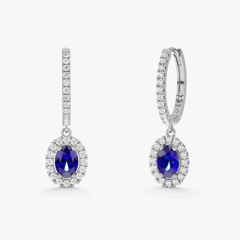 Lab Grown Sapphire and Diamond Drop Earrings, Eska
