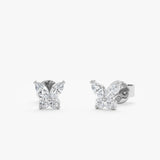 handmade pair of solid 14k white gold marquise diamond butterfly stud earrings