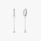 Pair of solid 14k white gold single diamond drop earring huggie charm 