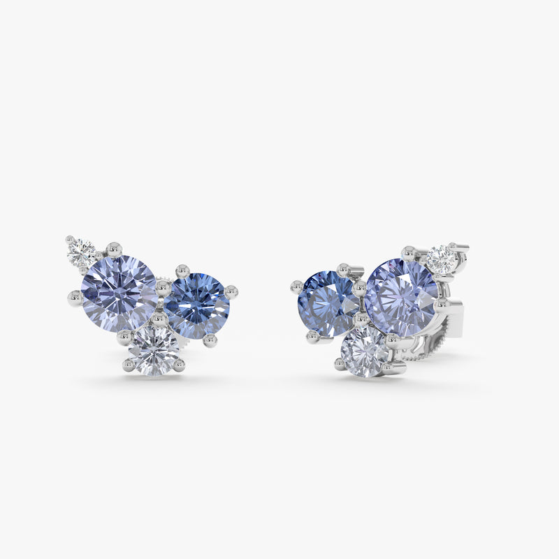 Cluster Sapphire and Diamond Stud Earrings, Vesira