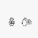 handcrafted 14k white gold diamond handcuff stud earrings